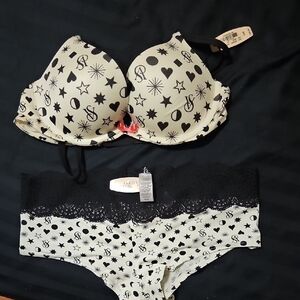 Victoria's Secret Black and White Patterned Lingerie Set
